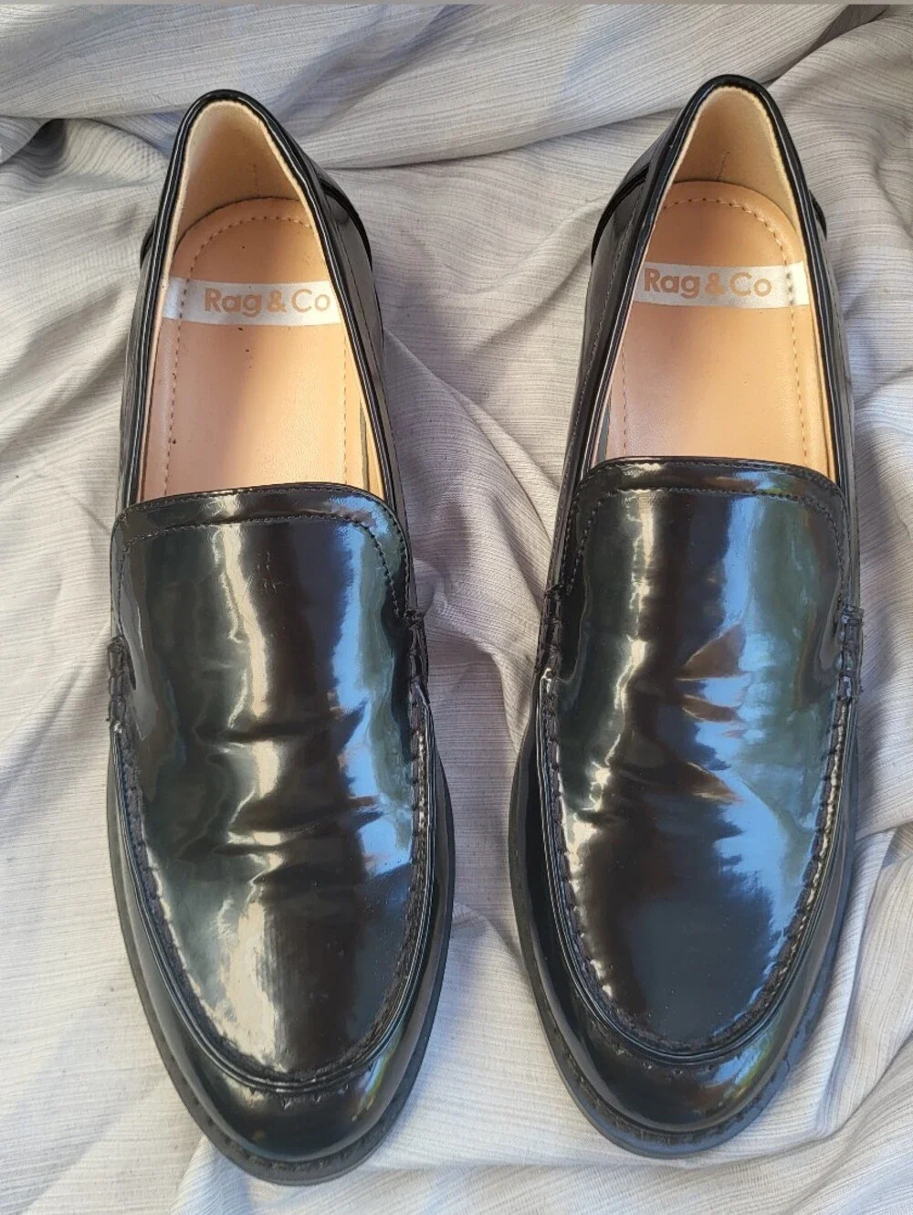 Rag & Co Corleone black Pleather Stacked Heel Loafers womens size 8.5 NEW